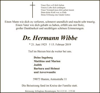 Traueranzeige von Hermann Wibbe von MZV