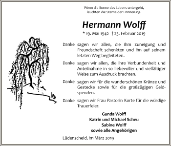 Traueranzeige von Hermann Wolff von MZV