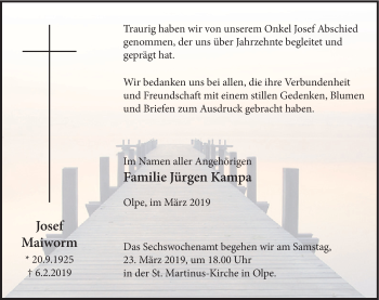 Traueranzeige von Josef Maiworm von HSK