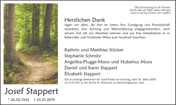 Traueranzeige von Josef Stappert von HSK