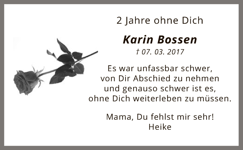  Traueranzeige für Karin Bossen vom 07.03.2019 aus MZV