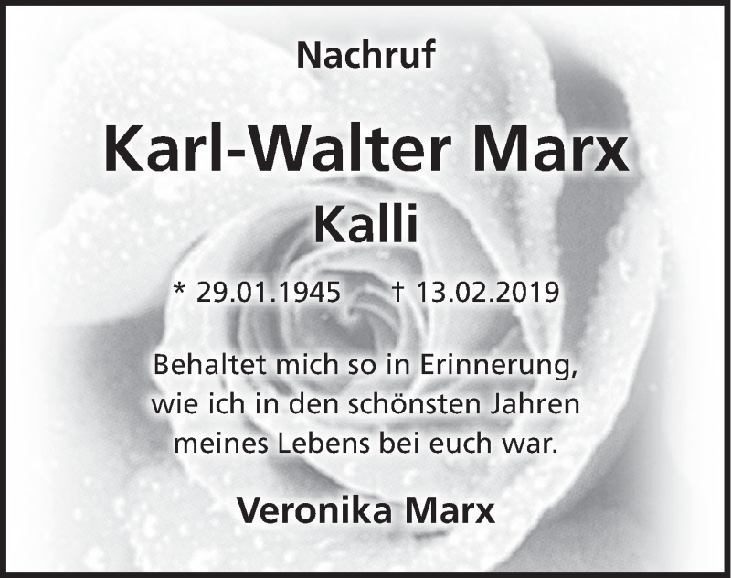  Traueranzeige für Karl-Walter Marx vom 23.03.2019 aus HSK