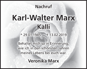Traueranzeige von Karl-Walter Marx von HSK