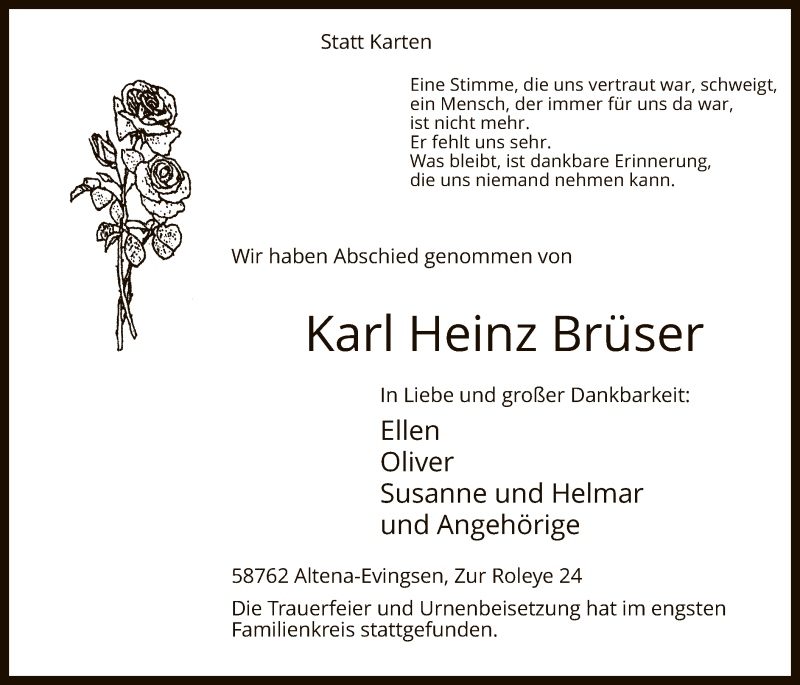  Traueranzeige für Karl Heinz Brüser vom 29.03.2019 aus MZV