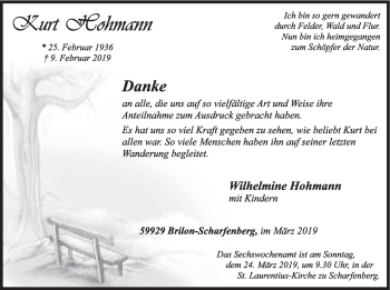 Traueranzeige von Kurt Hohmann von HSK