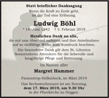 Traueranzeige von Ludwig Böhl von HSK