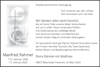 Traueranzeige von Manfred Rahmel von HSK