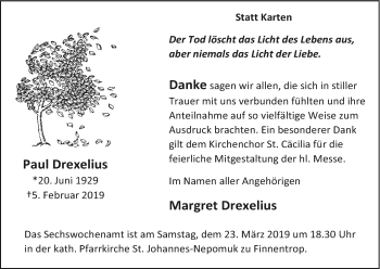 Traueranzeige von Margret Drexelius von HSK