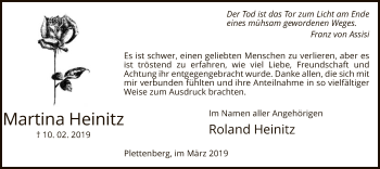 Traueranzeige von Martina Heinitz von MZV