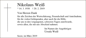 Traueranzeige von Nikolaus Weiß von MZV
