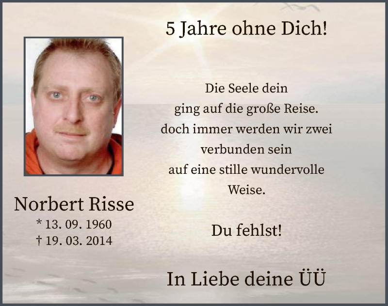  Traueranzeige für Norbert Risse vom 19.03.2019 aus MZV