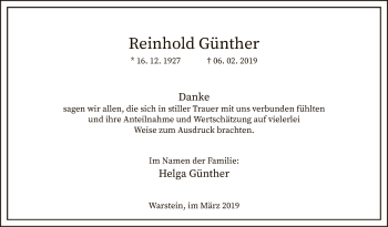 Traueranzeige von Reinhold Günther von MZV