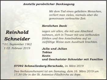 Traueranzeige von Reinhold Schneider von HSK