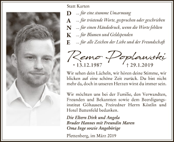 Traueranzeige von Remo Poplawski von MZV
