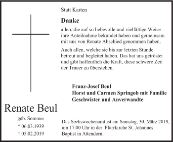 Traueranzeige von Renate Beul von HSK