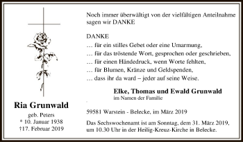 Traueranzeige von Ria Grunwald von MZV
