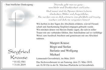 Traueranzeige von Siegfried Krause von HSK