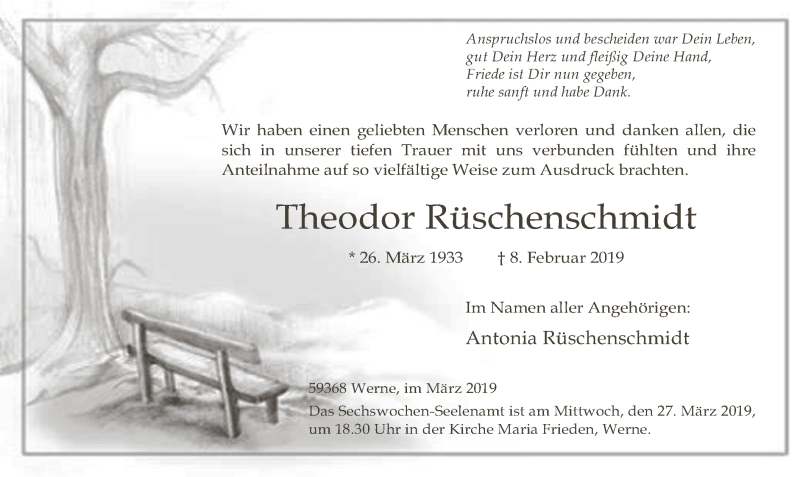  Traueranzeige für Theodor Rüschenschmidt vom 23.03.2019 aus MZV