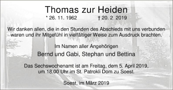 Traueranzeige von Thomas zur Heiden von MZV