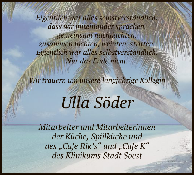  Traueranzeige für Ulla Söder vom 15.03.2019 aus MZV