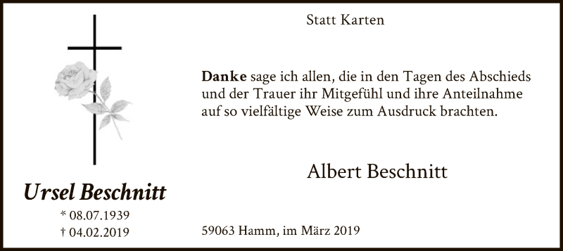  Traueranzeige für Ursel Beschnitt vom 28.03.2019 aus MZV