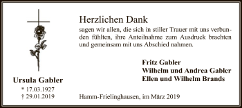 Traueranzeige von Ursula Gabler von MZV