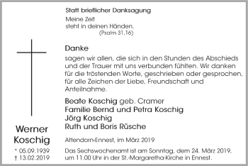 Traueranzeige von Werner Koschig von HSK