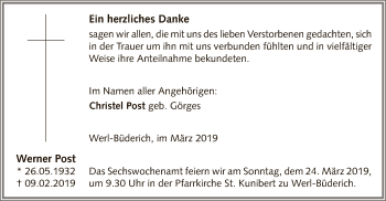 Traueranzeige von Werner Post von MZV