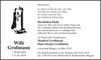 Traueranzeige von Willi Großmann von HSK