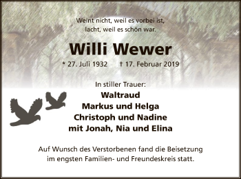 Traueranzeige von Willi Wewer von MZV