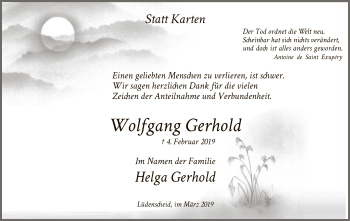 Traueranzeige von Wolfgang Gerhold von MZV