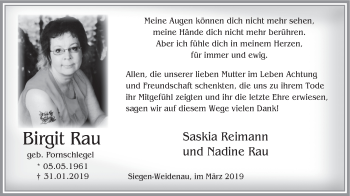 Traueranzeige von Birgit Rau von HSK