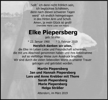 Traueranzeige von Elke Piepersberg von HSK