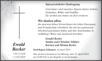 Traueranzeige von Ewald Becker von HSK
