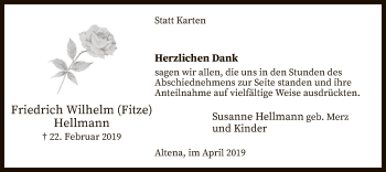 Traueranzeige von Friedrich Wilhelm Hellmann von MZV