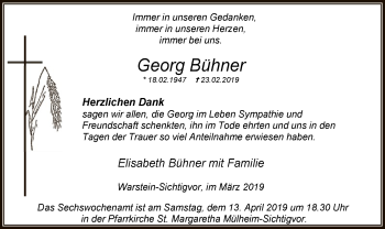 Traueranzeige von Georg Bühner von MZV