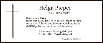 Traueranzeige von Helga Pieper von MZV