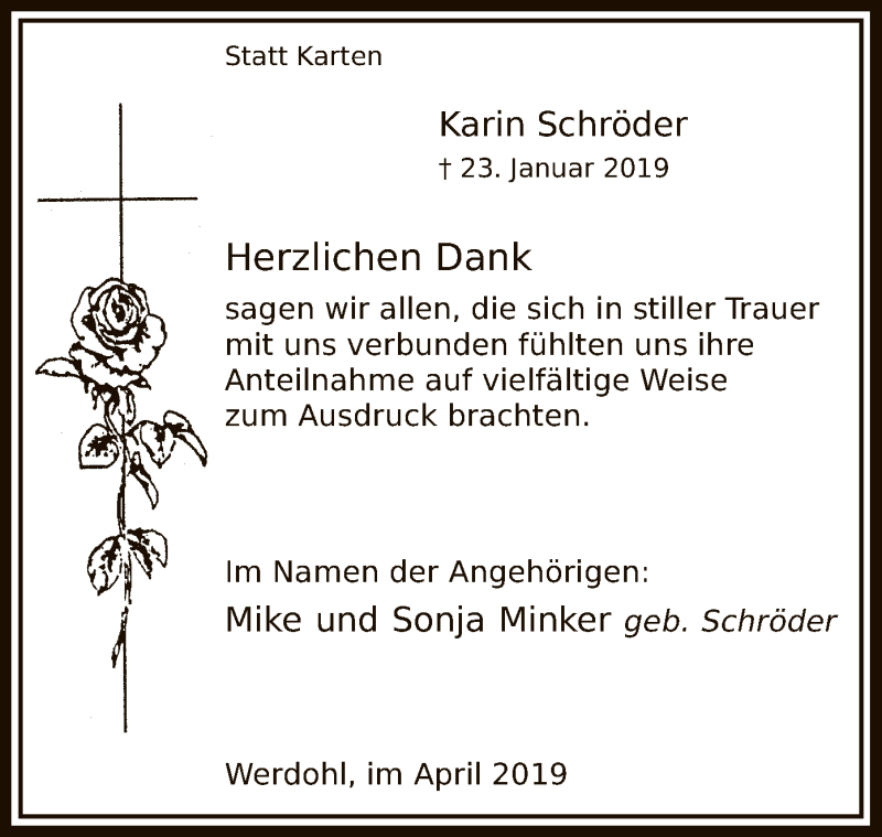  Traueranzeige für Karin Schröder vom 06.04.2019 aus MZV