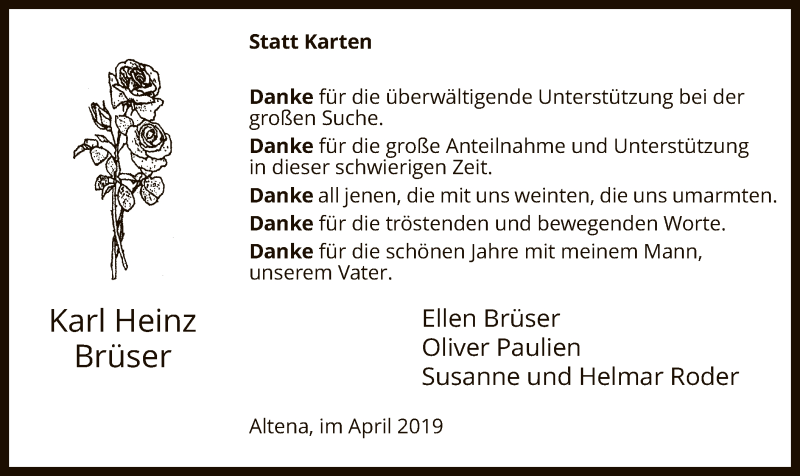  Traueranzeige für Karl Heinz Brüser vom 06.04.2019 aus MZV
