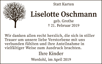 Traueranzeige von Liselotte Oschmann von MZV