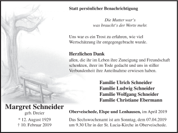 Traueranzeige von Margret Schneider von HSK