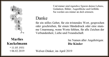 Traueranzeige von Marlies Kuckelmann von MZV