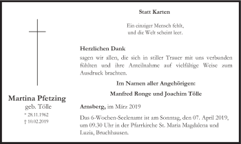 Traueranzeige von Martina Pfetzing von HSK