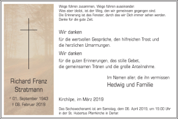 Traueranzeige von Richard Franz Stratmann von HSK