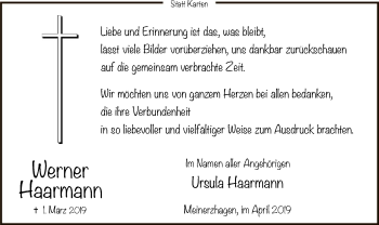 Traueranzeige von Werner Haarmann von MZV
