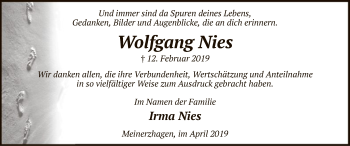 Traueranzeige von Wolfgang Nies von MZV