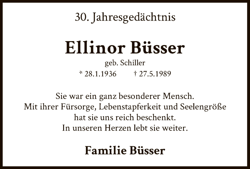  Traueranzeige für Ellinor Büsser vom 27.05.2019 aus MZV