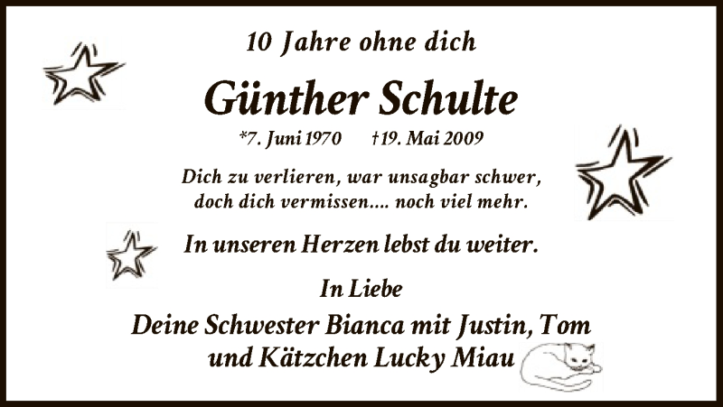  Traueranzeige für Günther Schulte vom 18.05.2019 aus MZV