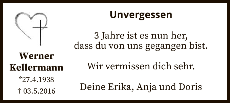  Traueranzeige für Werner Kellermann vom 03.05.2019 aus MZV