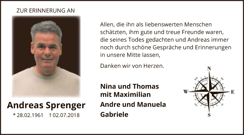  Traueranzeige für Andreas Sprenger vom 06.07.2019 aus MZV